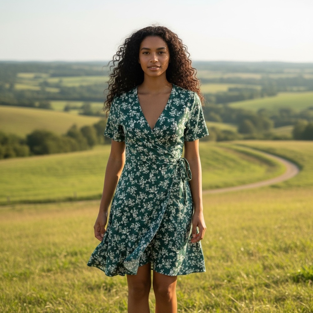 NWOT | Floral Green Wrap Mini Dress | Feminine Fit | Chic & Timeless